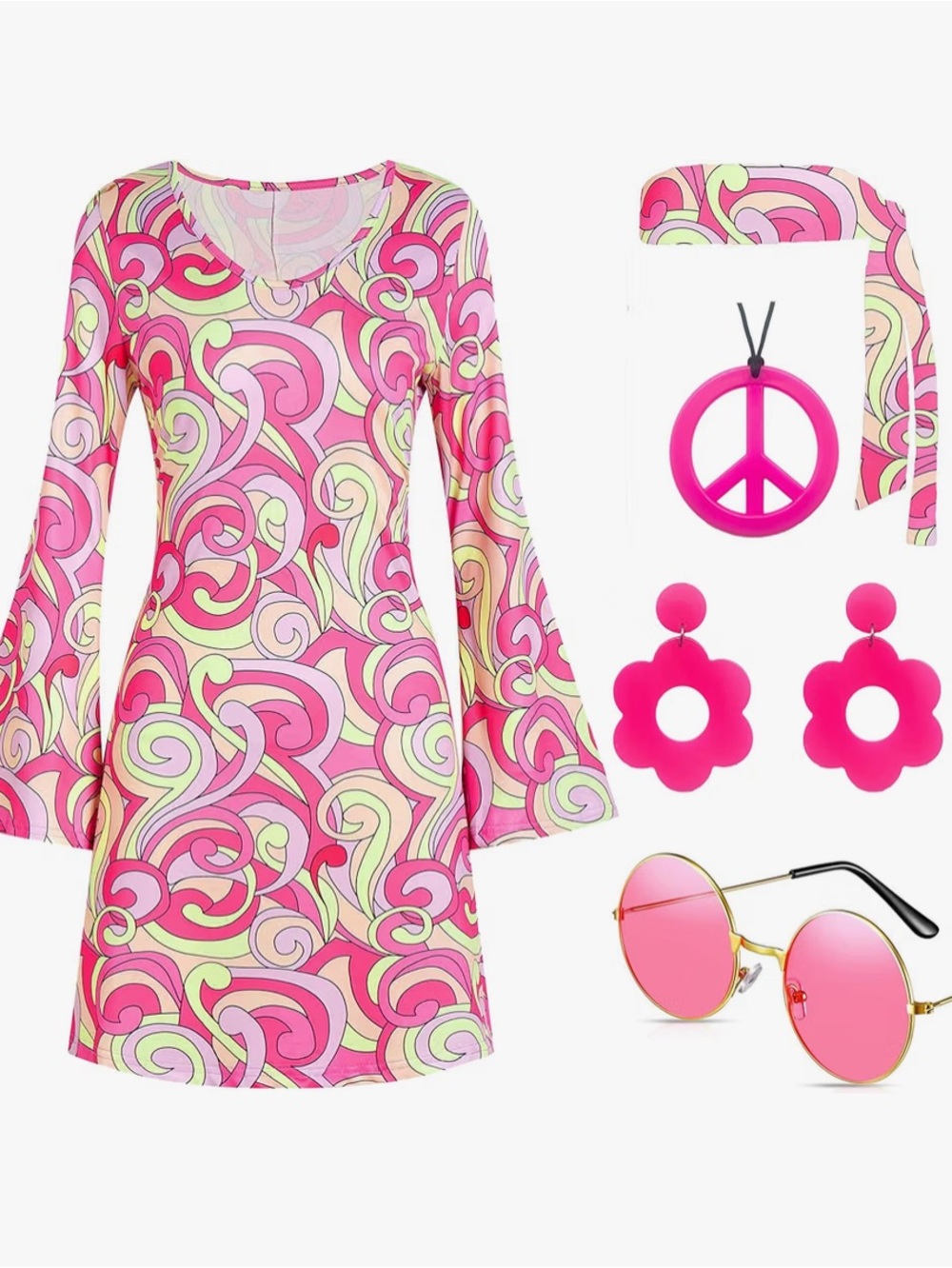 Retro Swirl Pink & Lime Women's Dress with Pink Accessories